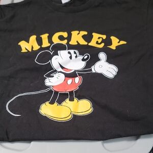 Disney Black Tee with Yellow Mickey Logo and Red Shorts